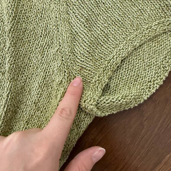 Eileen Fisher Short Sleeve Open Front Silk Linen Cardigan Green Boho Casual Sz L - Picture 5 of 7